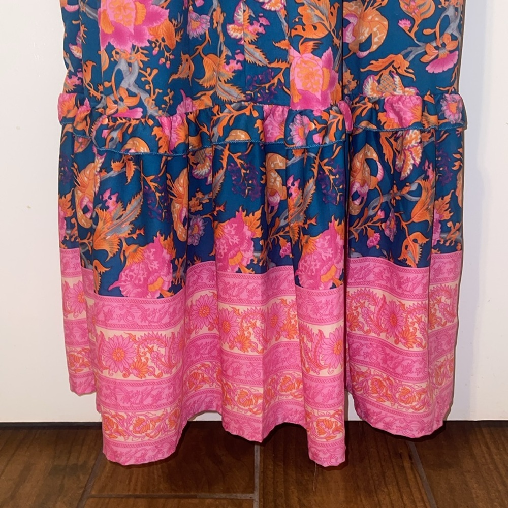NWT Boemo Anthropologie Tiered Maxi Dress Floral Tassel Tie Long Sleeve - Picture 9 of 14